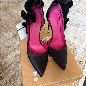 Oscar Tiye Black Heels with Ruffle Accent